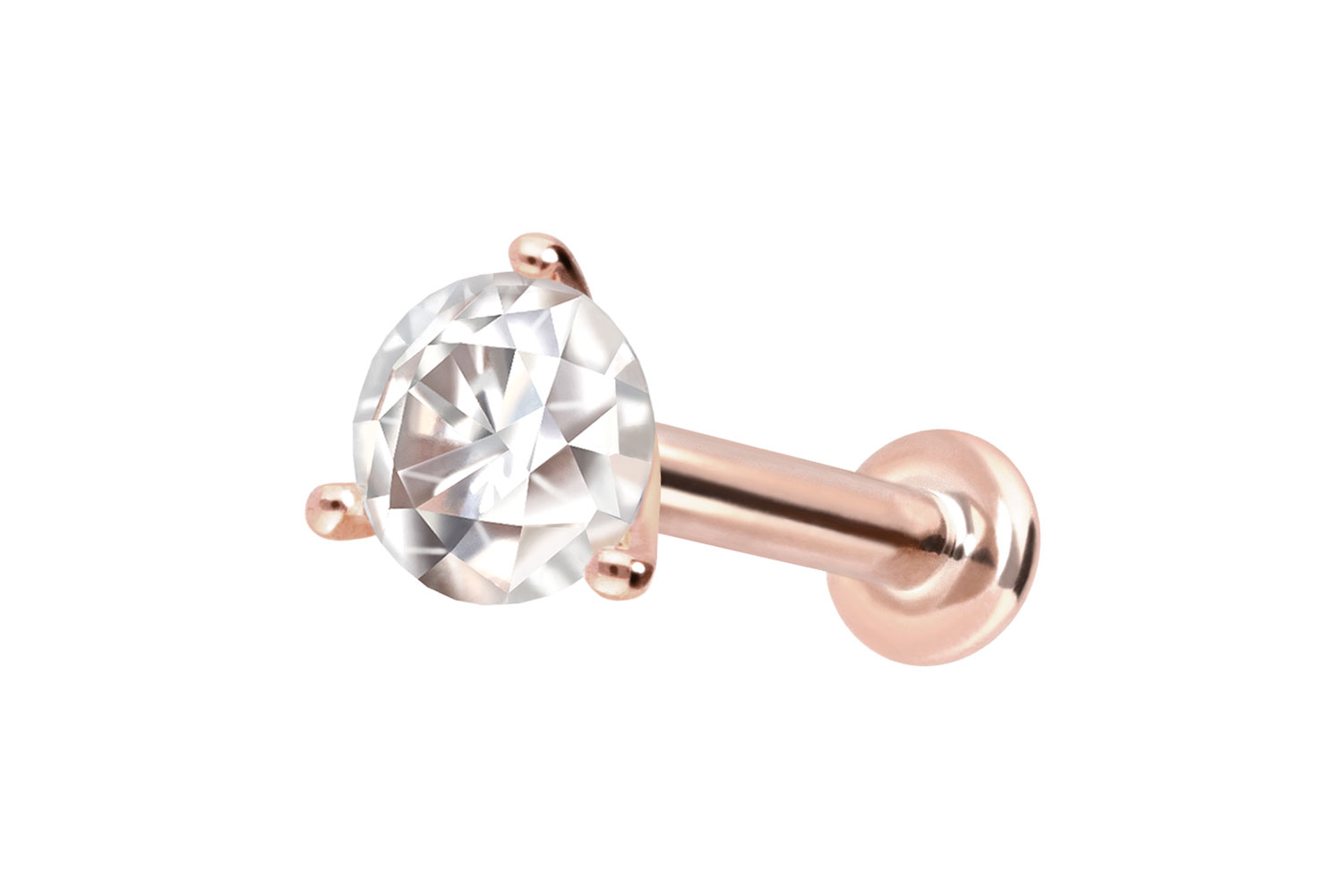 14 Karat Gold Labret Piercing mit Innengewinde MOISSANIT